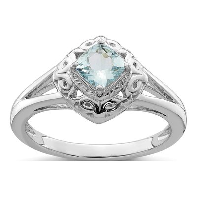 Sterling Silver Aquamarine Square Ring