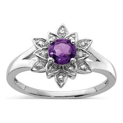 Sterling Silver Amethyst & Diamond Ring