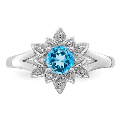 Sterling Silver Swiss Blue Topaz & Diamond Ring – view 6