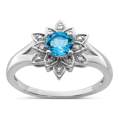 Sterling Silver Swiss Blue Topaz & Diamond Ring