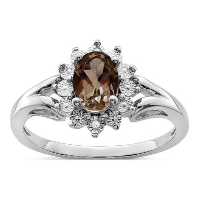 Sterling Silver Smoky Quartz & Diamond Ring