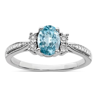 Sterling Silver Swiss Blue Topaz & Diamond Ring