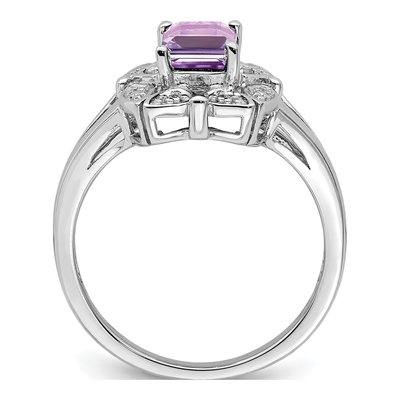 Sterling Silver Rose de France Amethyst & Diamond Ring – view 3