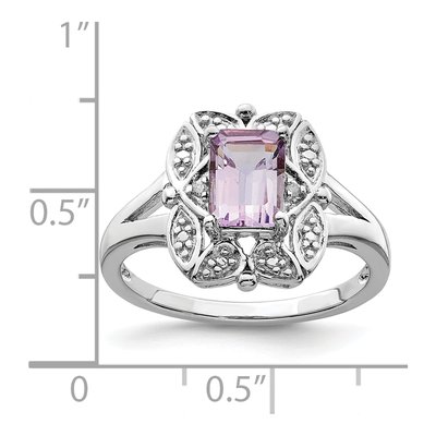 Sterling Silver Rose de France Amethyst & Diamond Ring – view 5