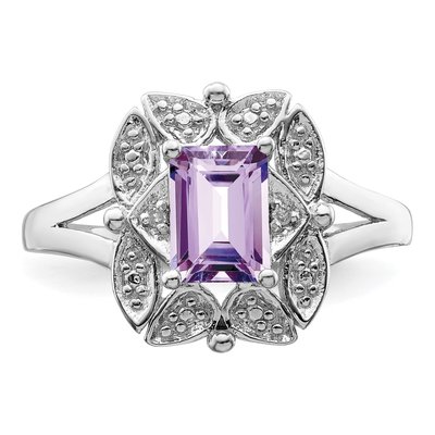 Sterling Silver Rose de France Amethyst & Diamond Ring – view 6