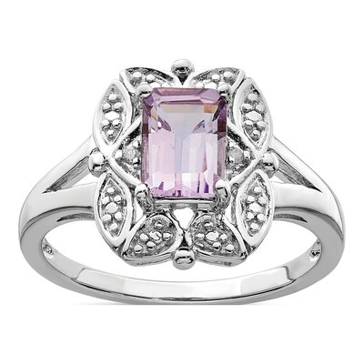 Sterling Silver Rose de France Amethyst & Diamond Ring