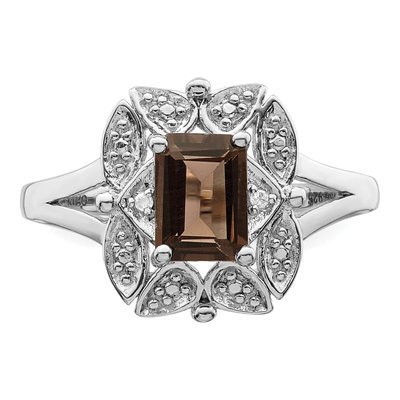 Sterling Silver Smoky Quartz & Diamond Ring – view 6