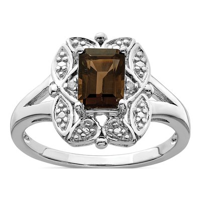 Sterling Silver Smoky Quartz & Diamond Ring