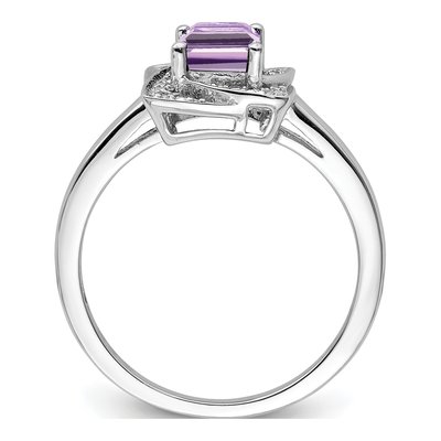 Sterling Silver Rose de France Amethyst & Diamond Ring – view 3