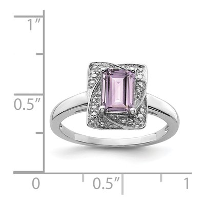 Sterling Silver Rose de France Amethyst & Diamond Ring – view 5