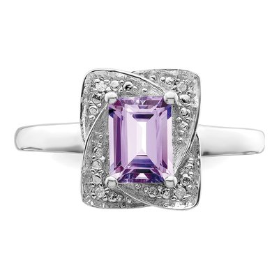 Sterling Silver Rose de France Amethyst & Diamond Ring – view 6
