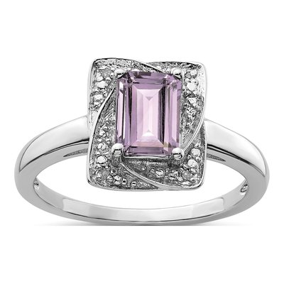 Sterling Silver Rose de France Amethyst & Diamond Ring