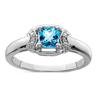 Sterling Silver Swiss Blue Topaz & Diamond Ring
