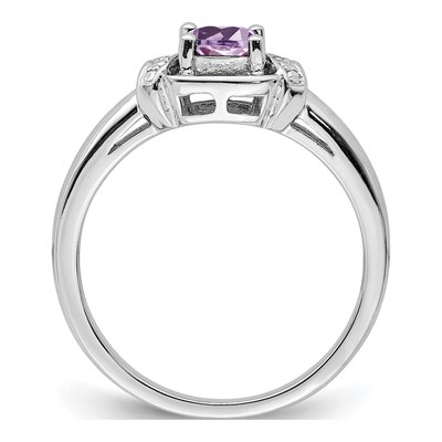 Sterling Silver Rose de France Amethyst & Diamond Ring – view 3