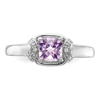 Sterling Silver Rose de France Amethyst & Diamond Ring – view 6