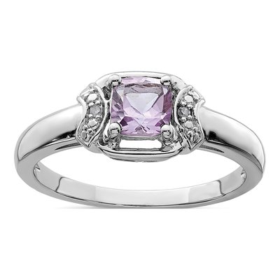 Sterling Silver Rose de France Amethyst & Diamond Ring