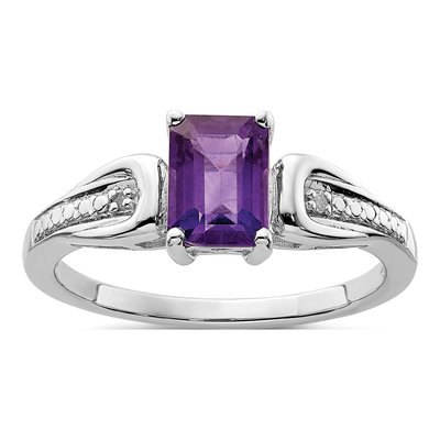 Sterling Silver Amethyst & Diamond Ring
