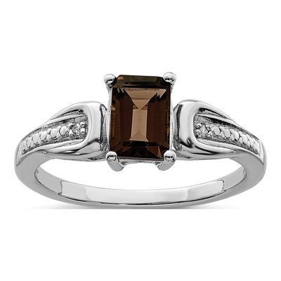 Sterling Silver Smoky Quartz & Diamond Ring