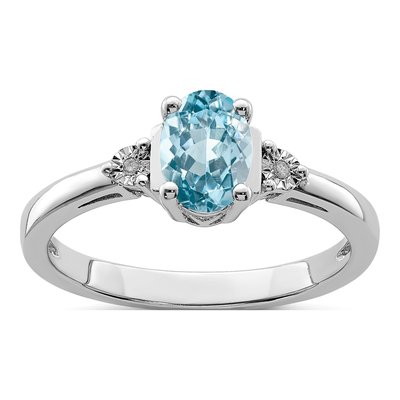 Sterling Silver Swiss Blue Topaz & Diamond Ring