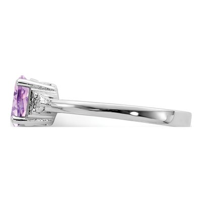 Sterling Silver Rose de France Amethyst & Diamond Ring – view 5