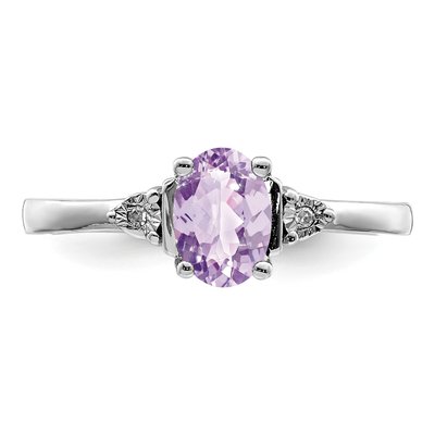 Sterling Silver Rose de France Amethyst & Diamond Ring – view 6