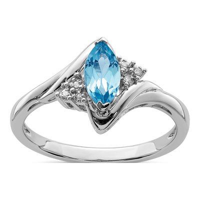 Sterling Silver Swiss Blue Topaz & Diamond Ring
