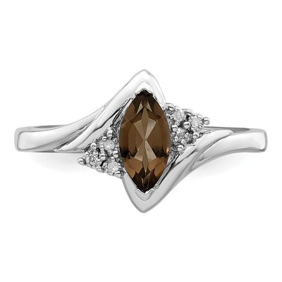 Sterling Silver Smoky Quartz & Diamond Marquise Ring – view 6