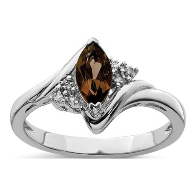 Sterling Silver Smoky Quartz & Diamond Marquise Ring