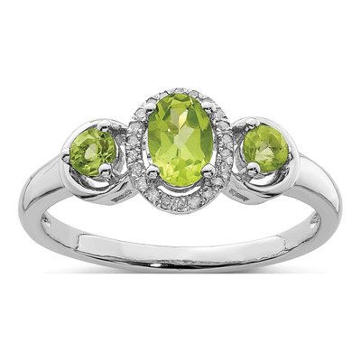 Sterling Silver Peridot & Diamond Ring