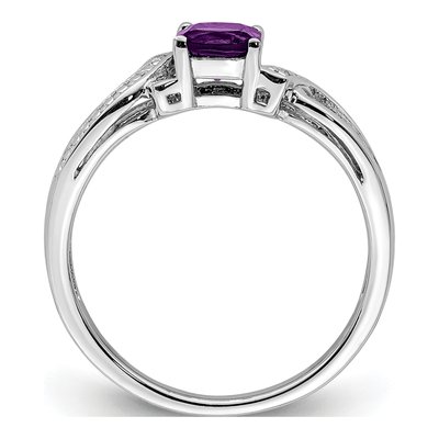 Sterling Silver Amethyst & Diamond Cushion Ring – view 3