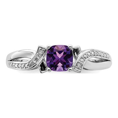 Sterling Silver Amethyst & Diamond Cushion Ring – view 5