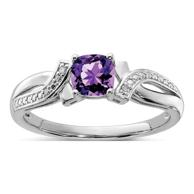 Sterling Silver Amethyst & Diamond Cushion Ring