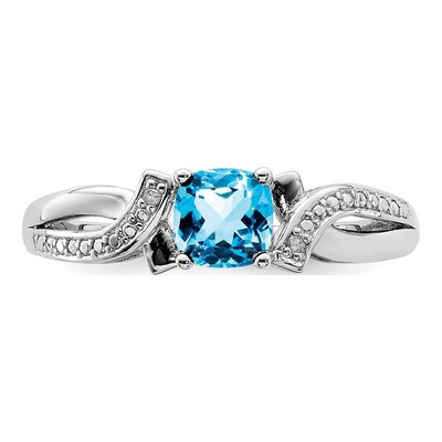 Sterling Silver Swiss Blue Topaz & Diamond Ring – view 5