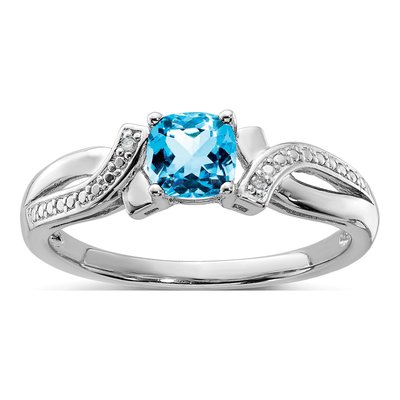 Sterling Silver Swiss Blue Topaz & Diamond Ring