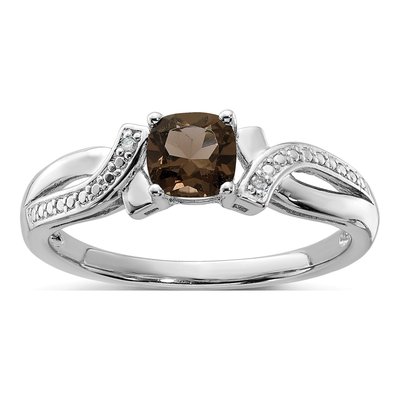 Sterling Silver Smoky Quartz & Diamond Ring