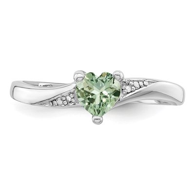 Sterling Silver Prasiolite & Diamond Heart Ring – view 6