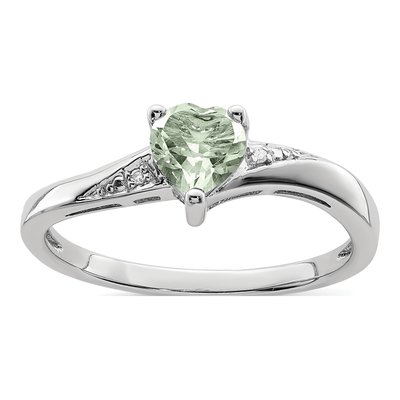 Sterling Silver Prasiolite & Diamond Heart Ring