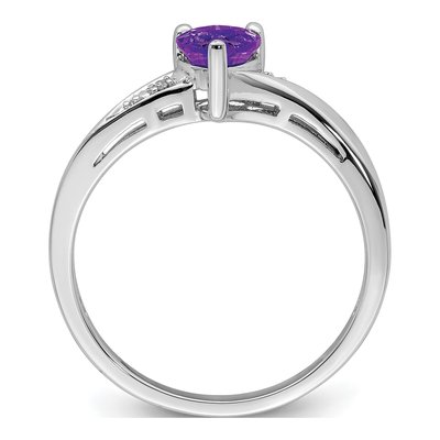 Sterling Silver Amethyst & Diamond Heart Ring – view 3