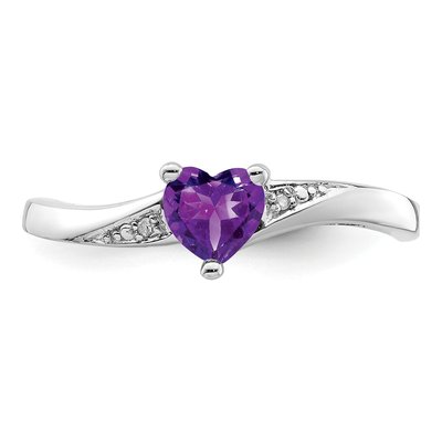 Sterling Silver Amethyst & Diamond Heart Ring – view 6
