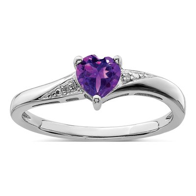 Sterling Silver Amethyst & Diamond Heart Ring