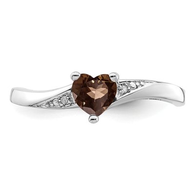 Sterling Silver Smoky Quartz & Diamond Heart Ring – view 6