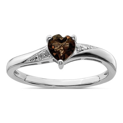 Sterling Silver Smoky Quartz & Diamond Heart Ring