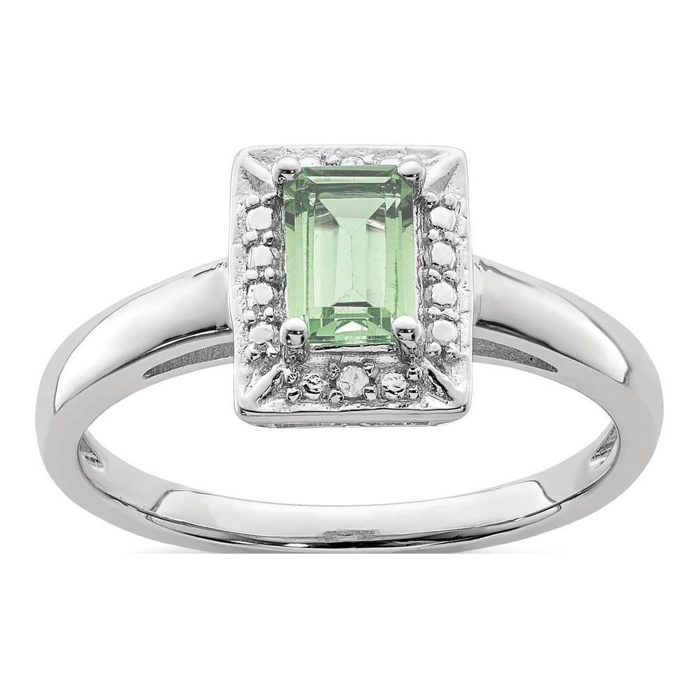 Sterling Silver Rhodium-Plated Rhodium Green Quartz Diam. Ring