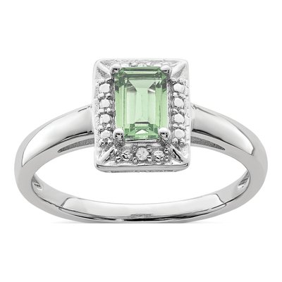 Sterling Silver Prasiolite & Diamond Ring