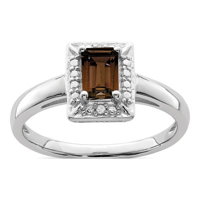 Sterling Silver Smoky Quartz & Diamond Ring