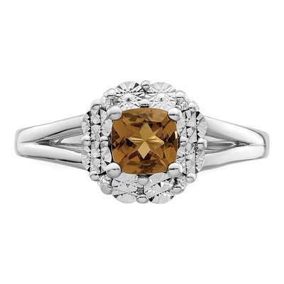 Sterling Silver Whiskey Quartz & Diamond Whiskey Ring – view 6