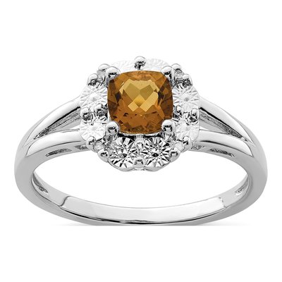 Sterling Silver Whiskey Quartz & Diamond Whiskey Ring