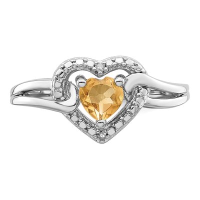Sterling Silver Whiskey Quartz & Diamond Whiskey Heart Ring – view 6