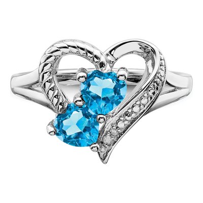 Sterling Silver Topaz & Diamond Heart Ring – view 6