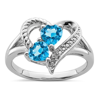 Sterling Silver Topaz & Diamond Heart Ring